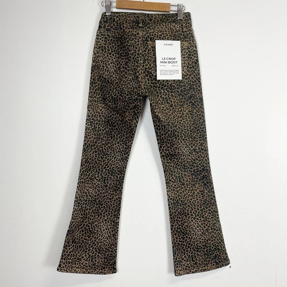NWT Frame Le Crop Mini Boot Coated Jeans Womens 24 Leopard Tan Black - Picture 2 of 12